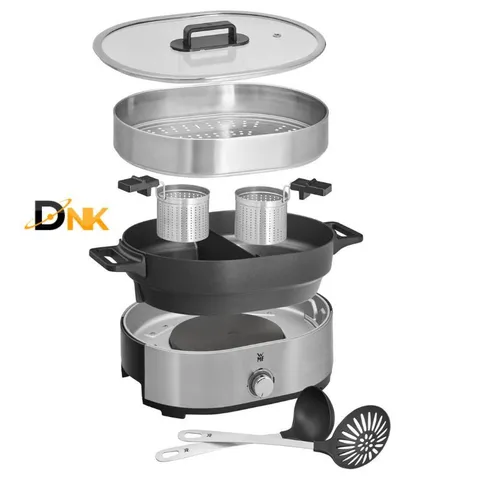 Nồi Lẩu & Hấp 2 Trong 1 WMF Lono Hot Pot Steam Đức – Cromargan®, Lẩu 2 Ngăn, Công Suất 1750W