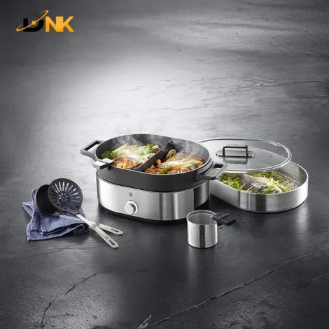 Nồi Lẩu & Hấp 2 Trong 1 WMF Lono Hot Pot Steam Đức – Cromargan®, Lẩu 2 Ngăn, Công Suất 1750W