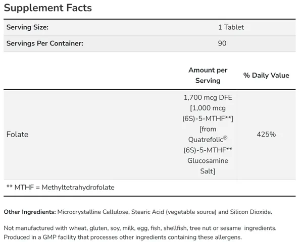 Viên Uống Bổ Sung Vitamin B9 Methyl Folate 1,000 mcg Quatrefolic 5-MTHF NOW Hỗ Trợ Sức Khỏe Tuần Hoàn Thần Kinh (Hộp 90 viên) - YoungFit