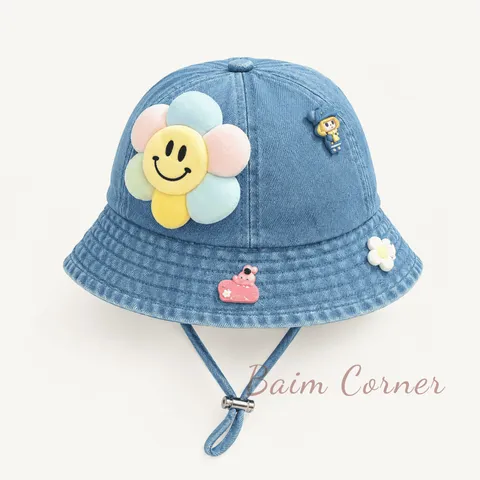 BaimCorner/Mũ Tai Bèo Gấu Smile Cho Bé 3-5 Tuổi Chất Liệu Denim Mềm