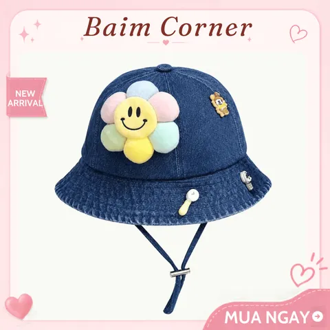 BaimCorner/Mũ Tai Bèo Gấu Smile Cho Bé 3-5 Tuổi Chất Liệu Denim Mềm