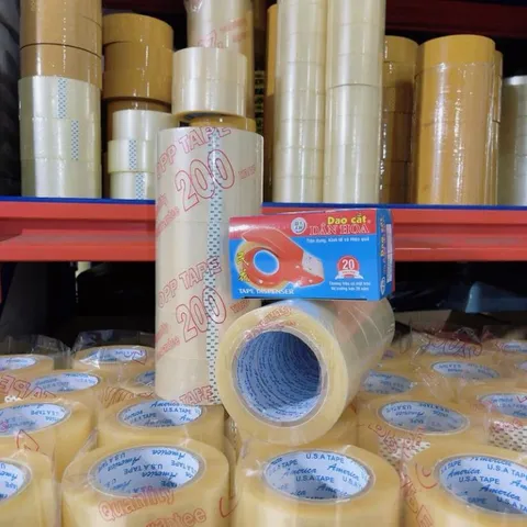 Băng keo trong, đục 200 yard 1.6kg lõi giấy mỏng 5li 1 cây gồm 6 cuộn CÓ HOA TOC L62 840445