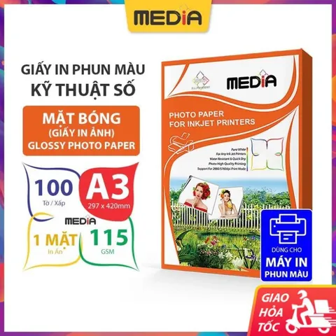 Giấy In Ảnh A3 Media 1 Mặt Bóng 30x42 115gsm 100 Tờ, Glossy Photo Paper Giấy Ảnh Giấy In Phun Màu 840466
