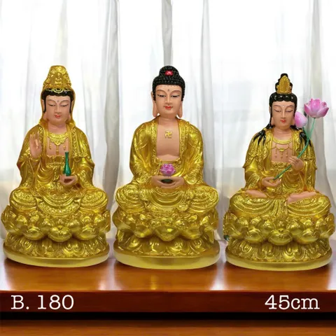 Bộ Tôn Tượng Tam Thánh Ngồi 45cm Gồm A Di Đà, Quan Thế Âm, Đại Thế Chí Composite 2 màu 840532