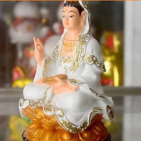 Tượng Ngài Quan Thế Âm bồ tát vẽ màu trắng cao 12cm 840541