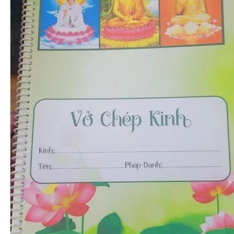 VỞ TRƠN LÒ XO CHÉP KINH CÁC LOẠI DÀY 100 TRANG MÀU XANH LÁ CÂY - KHỔ A4, A5 (TẶNG 3 VIẾT) TẶNG KÈM 3 TỜ KINH