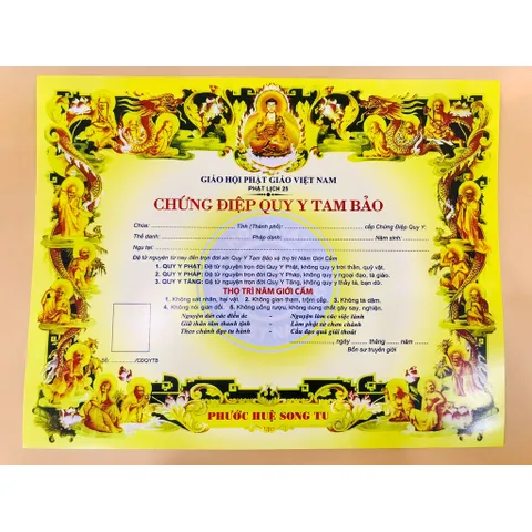 Tờ giấy chứng điệp quy y TAM BẢO - tờ điệp quy y co 3 mẫu 840625