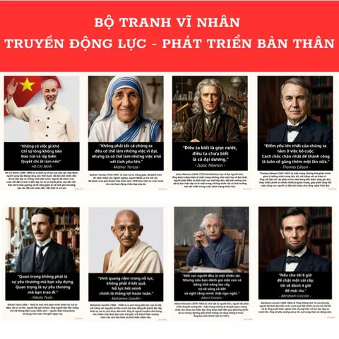 Bộ 8 Tranh dán tường các câu nói Vĩ nhân - Truyền động lực, cảm hứng, phát triển bản thân - Tặng kèm băng keo dán 840620
