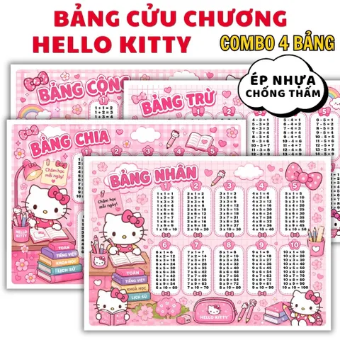 BẢNG CỬU CHƯƠNG A4 ép PLASTIC cứng cáp ( COMBO 4 BẢNG : Cộng, trừ, nhân, chia)  CÓ NHIỀU CHỦ ĐỀ