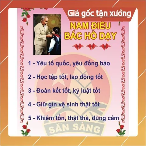 TỜ Năm điều bác hồ dạy KHỔ A3 30CM X 40CM ĐÃ ÉP PLASTICS, CÓ KEO DÁN