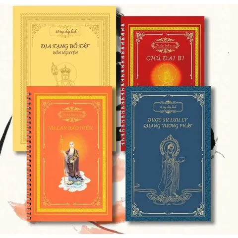 Combo 4 quyển chép kinh chữ in mờ ĐỊA TẠNG, CHÚ ĐẠI BI, DƯỢC SƯ, VU LAN