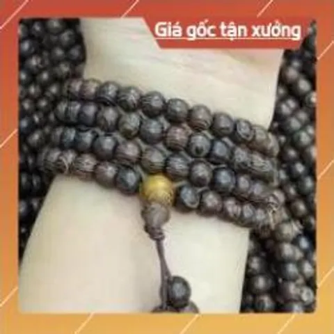 Chuỗi vòng gỗ 108 hạt  mun đen 6li và 8 li lông đuôi công đẹp, phù hợp với mọi độ tuổi 840707