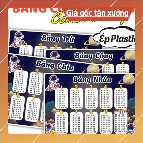 BẢNG CỬU CHƯƠNG NHIỀU CHỦ ĐỀ DỄ THƯƠNG, A4 ÉP PLASTIC .( COMBO 4 BẢNG: Cộng, trừ, nhân, chia) 840740
