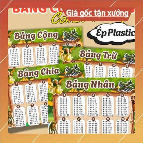 BẢNG CỬU CHƯƠNG NHIỀU CHỦ ĐỀ DỄ THƯƠNG, A4 ÉP PLASTIC .( COMBO 4 BẢNG: Cộng, trừ, nhân, chia) 840740