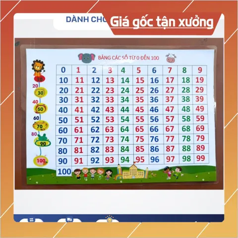 Bảng Số Từ 0 Đến 100 Cho Bé – A3, A4 Ép Plastic – Học Đếm Số Lớp 1, Mầm Non ĐẸP CỨNG 840736