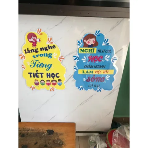 2 Set tranh khẩu hiệu a3. Ép plastic bền đẹp Trang trí lớp học MẤM NON, TIỂU HỌC 840743