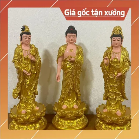 Tượng Tây Phương Tam Thánh Đứng 40cm nhựa composite vàng vẽ hoả tốc 840767