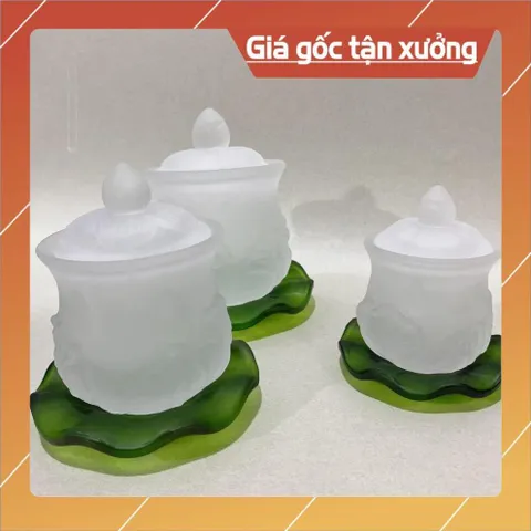 Chung Nắp Hoa Sen Lưu Ly Màu Trắng Mới Nhiều Kích Thước có hoả tốc 840851