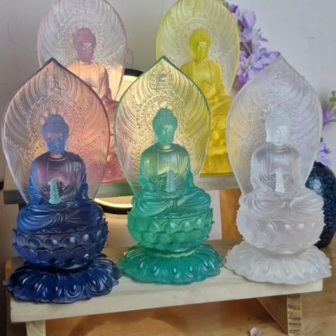 Tượng Dược Sư Lưu Ly Lá Đề 21cm, Bộ 7 Tượng Phật Dược Sư 7 màu, Tượng  Thất Phật Dược Sư 21cm  st110 840852