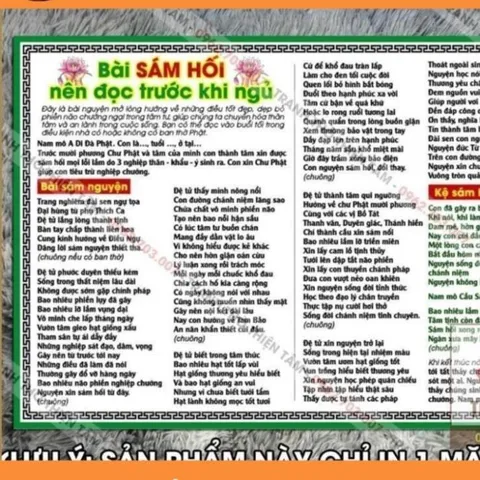 Tờ Bài Sám Hối Nên Đọc Trước Khi Ngủ KÍCH THƯỚC A4 bằng giấy, IN 1 MẶT, có cán ni lông, hình in sắc nét