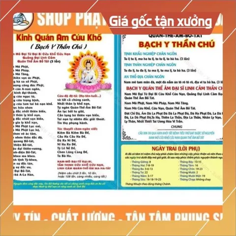 Tờ kinh in 2 mặt: kinh quán âm cứu khổ và bạch y thần chú. Kinh cho người mới bắt đầu, kinh phật tại gia a4 - a3
