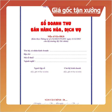 Mẫu sổ S2A CAO CẤP - Sổ Doanh thu bán hàng hóa, ĐÓNG LÒ XO + In giấy DOUBLE A4 80gs - Mẫu chuẩn 2026