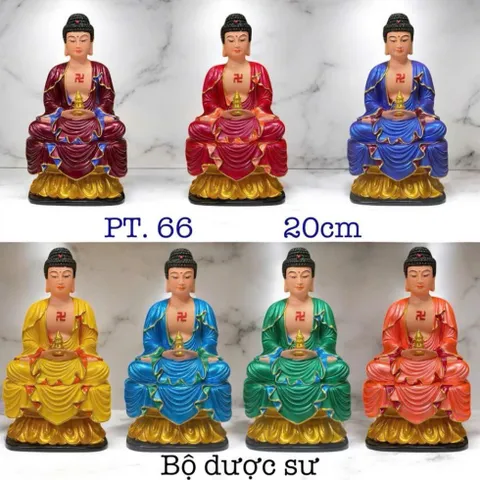 Bộ 7 Tượng Phật Dược Sư composite 7 màu có pháp khí rời CAO 18CM 841106