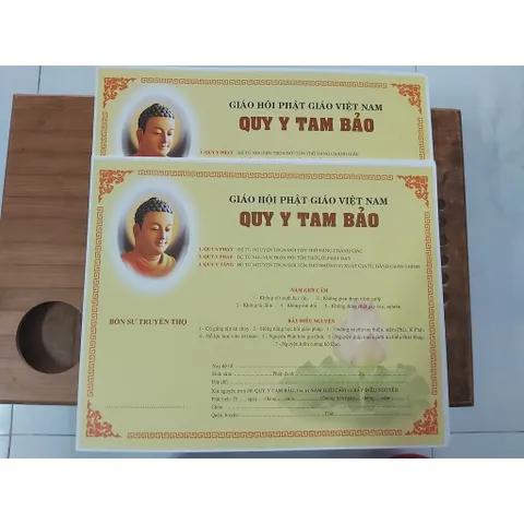 Phái Quy y Tam Bảo vàng lớn (xấp 50 tấm) - TỜ QUY Y TAM BẢO 02 841174