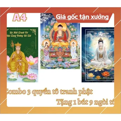 Combo 3 quyển tô tranh mờ giấy A4 ( Đức Phật, Bồ tát, Địa tạng) gáy lò xo tặng 1 vỏ bút + 9 ngòi tô 841185