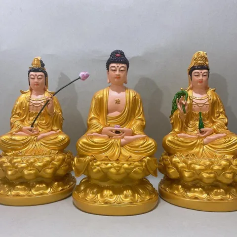 Bộ Tây Phương Tam Thánh Vàng Vẽ Ngồi 30cm Có Pháp Khí Siêu Đẹp COMPOSITE 841307
