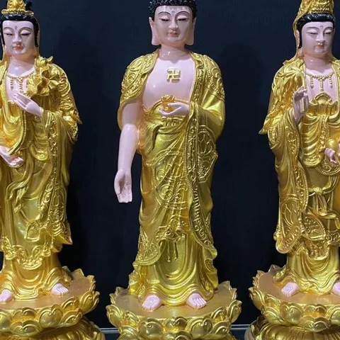 Tôn Tượng Tam Thánh Tây Phương Đứng 40cm Vàng NHỦ ĐẸP 841311