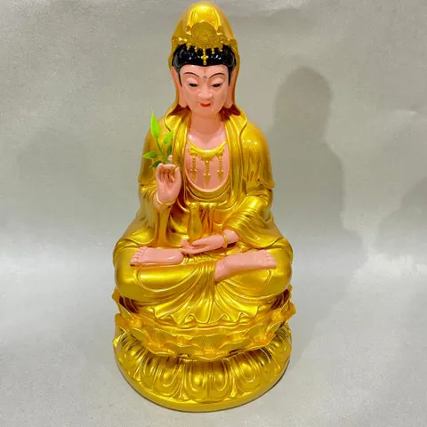 Tượng Quan Âm Màu Vàng Ngồi 30cm Nhựa Composite cực đẹp 841387