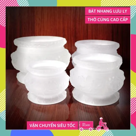 Bát nhang lư hương lưu ly trắng mờ sen nở hàng VIP - Nhiều cỡ 841421
