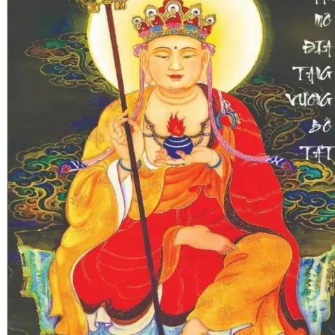 Tranh Địa Tạng Vương Bồ Tát ( có khung ) KT19*25cm 28*38cm và 38*48cm  CÓ HOẢ TỐC