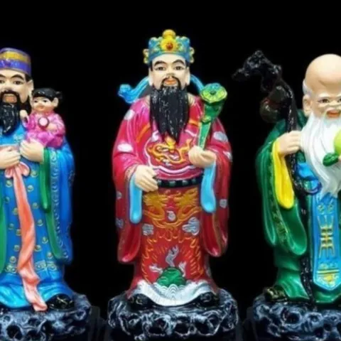 Tượng tam đa phúc lộc thọ bột đá phong thủy cao 20cm , B38-384