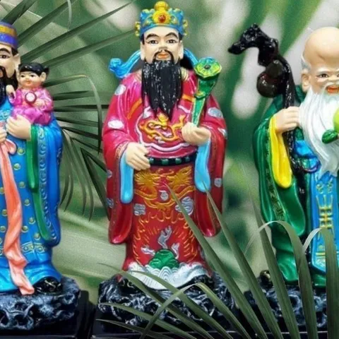Tượng tam đa phúc lộc thọ bột đá phong thủy cao 20cm , B38-384