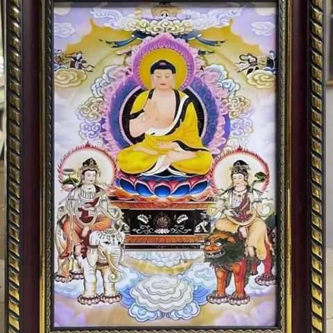 Tranh HOA NGHIÊM TAM THÁNH - có khung, đủ kích thước.  CÓ HOẢ TỐC 841550
