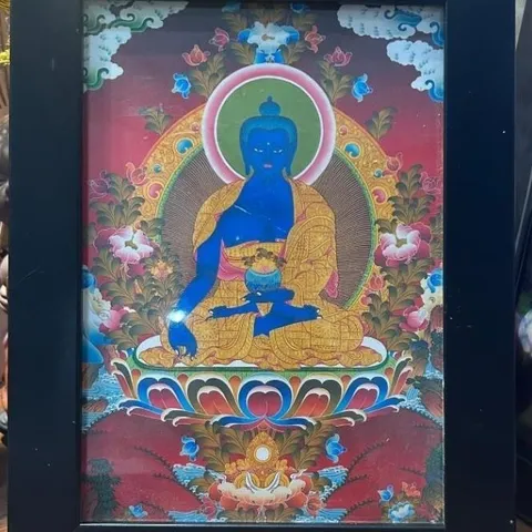 Tranh giấy Dược Sư đóng khung kích thước 15x20cm(A5) treo tường để bàn dùng để tu tập mỗi ngày 841575