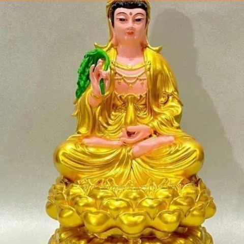 Tượng Quan Âm Màu Vàng Liễu Xanh Ngồi 30cm 841685