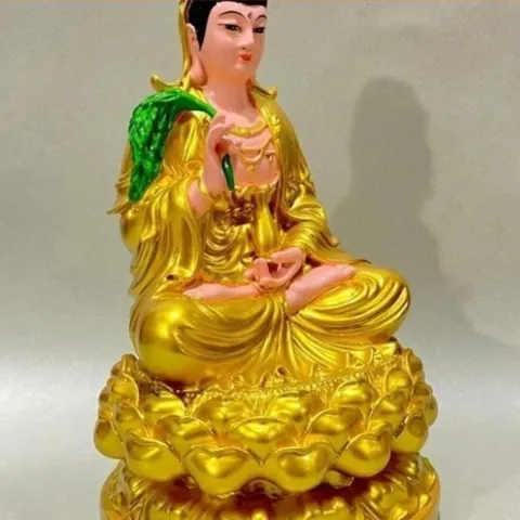 Tượng Quan Âm Màu Vàng Liễu Xanh Ngồi 30cm 841685