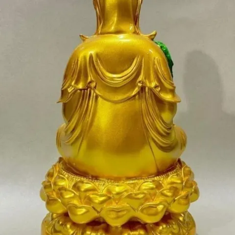 Tượng Quan Âm Màu Vàng Liễu Xanh Ngồi 30cm 841685