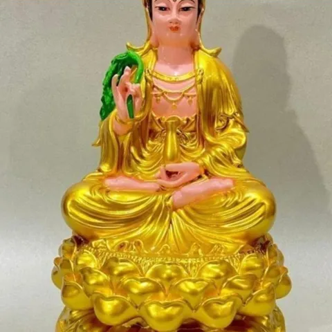 Tượng Quan Âm Màu Vàng Liễu Xanh Ngồi 30cm 841685