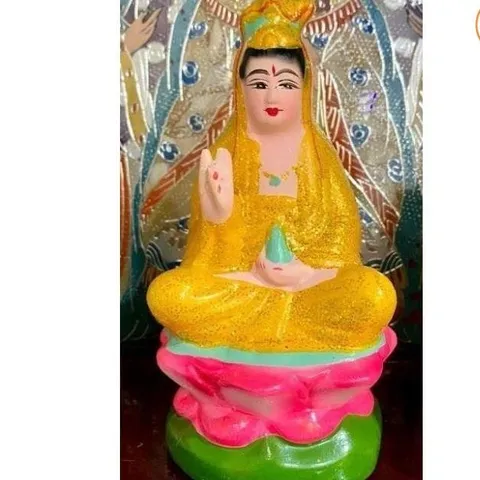 Tượng Bồ tát Quan Âm Quán Thế Âm Bồ tát dáng ngồi mini dễ thương cỡ nhỏ cao 1 tấc rưỡi 15cm đất nung 841693