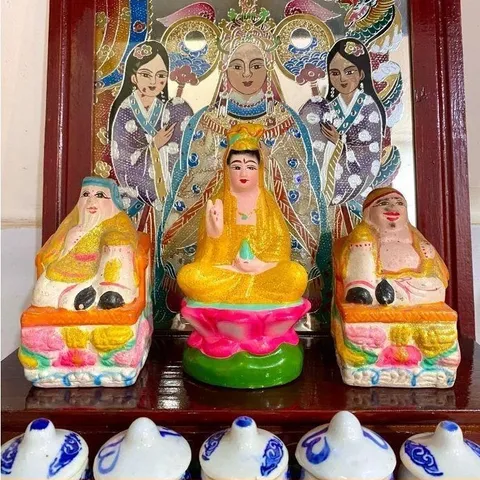 Tượng Bồ tát Quan Âm Quán Thế Âm Bồ tát dáng ngồi mini dễ thương cỡ nhỏ cao 1 tấc rưỡi 15cm đất nung 841693