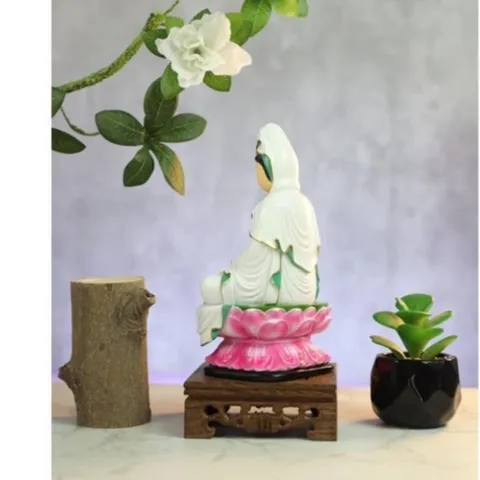 Tượng Mẹ Quan Âm 18cm Bồ Tát Mặc Áo Trắng Ngồi Đài Sen Hồng 841729