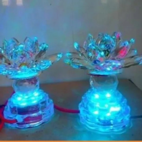 Cặp đôi đèn thờ cúng hoa sen pha lê 12cm 7 màu cao cấp 1 bi 841746