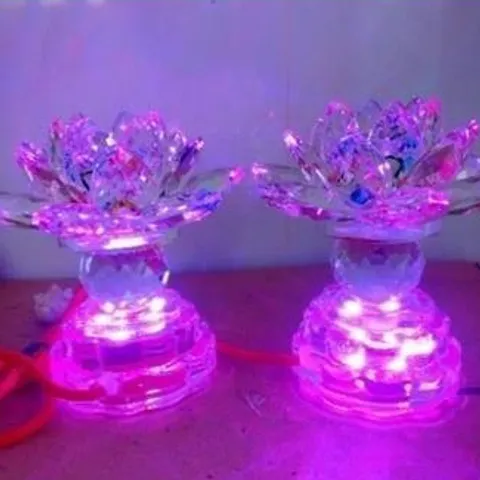 Cặp đôi đèn thờ cúng hoa sen pha lê 12cm 7 màu cao cấp 1 bi 841746