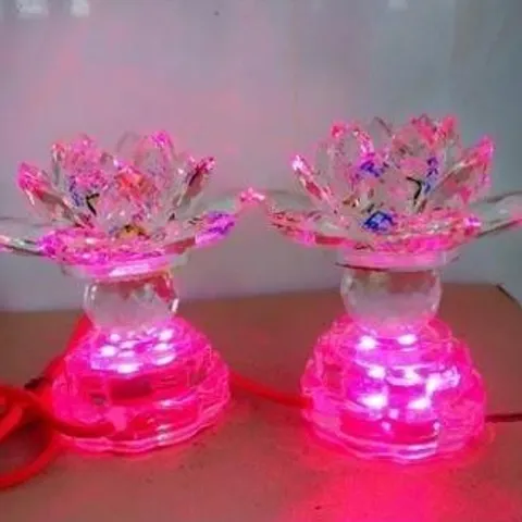 Cặp đôi đèn thờ cúng hoa sen pha lê 12cm 7 màu cao cấp 1 bi 841746