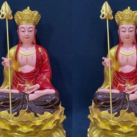Tượng Địa Tạng Vương Bồ Tát Ngồi 30cm Áo Đỏ Sen Vàng -  HOẢ TỐC 841749