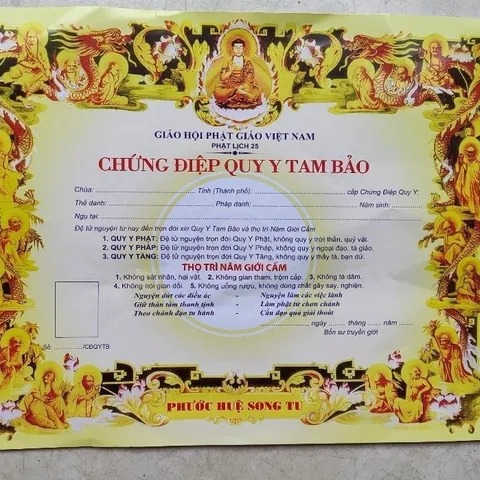 MẪU LỚN,  RẤT ĐẸP - Tờ giấy chứng điệp quy y TAM BẢO - tờ điệp quy y 841780